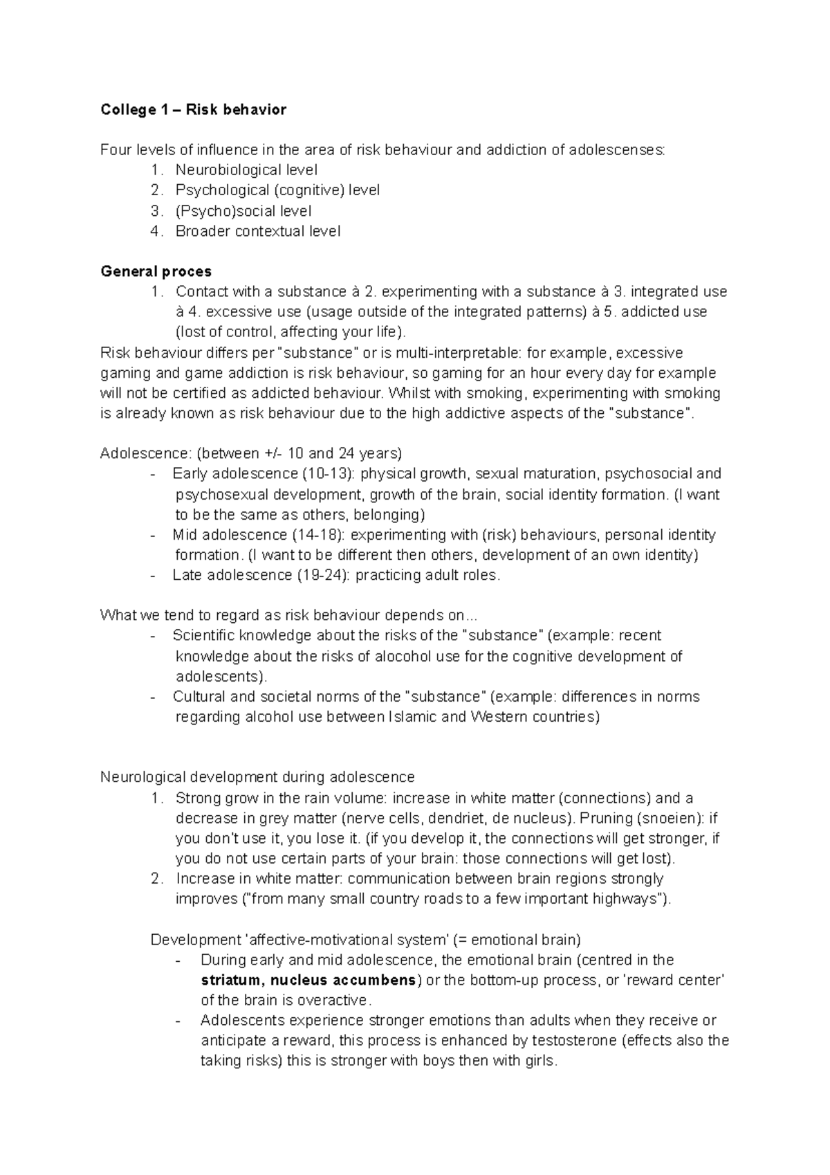 College 1 – Examining Adolescent Risk Behaviors and Addiction - Studeersnel