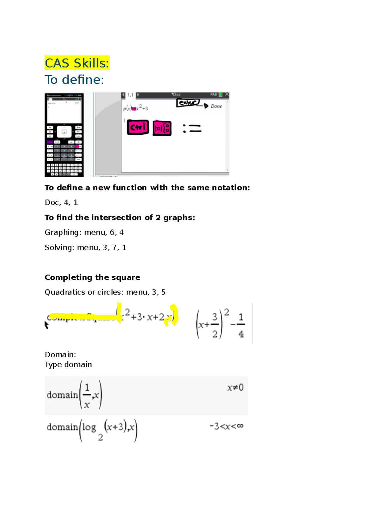 CAS Skills Sheet 10ENH: Using the CAS Calculator Effectively - Studocu