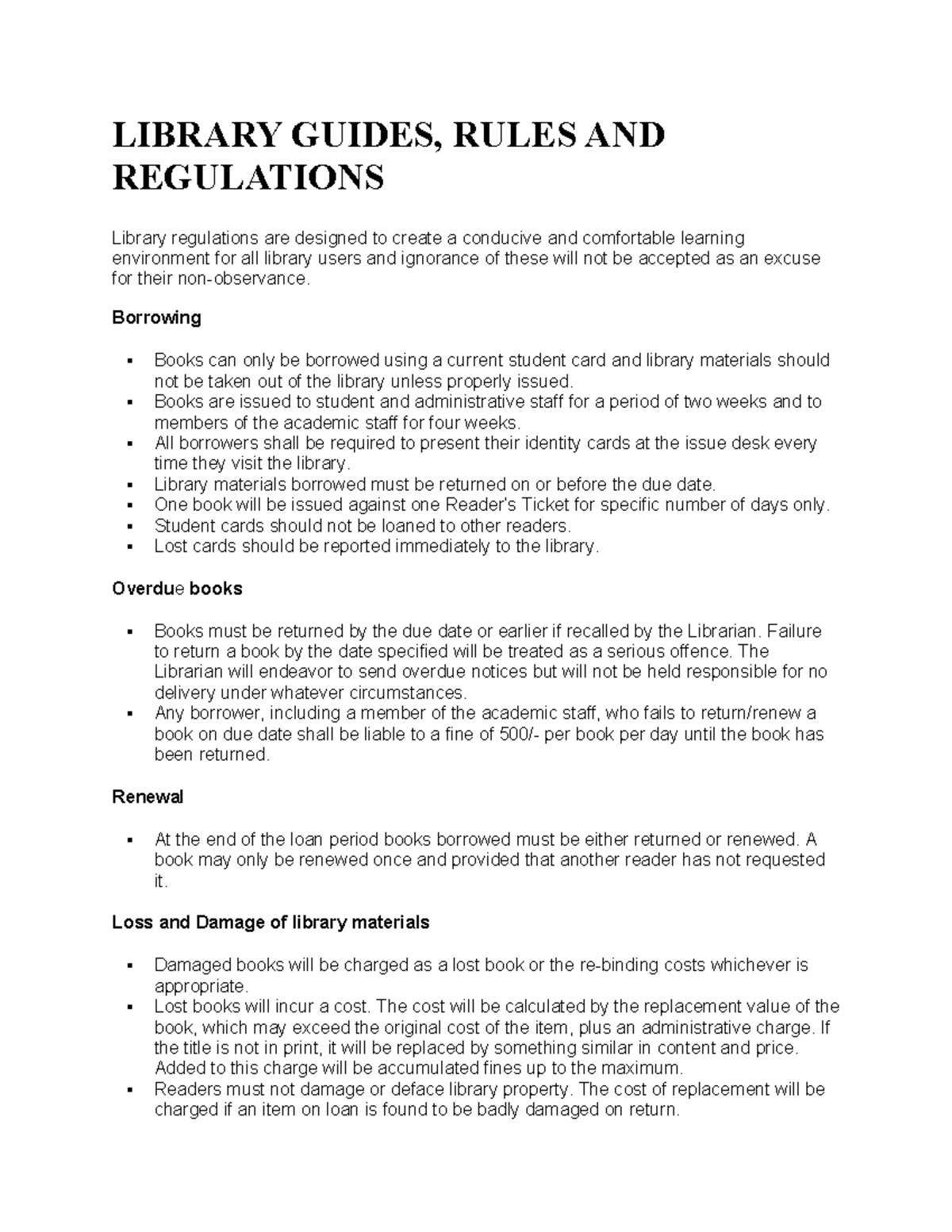 Library ULES: Guidelines, Rules, and Ethics for Student Borrowing - Studocu