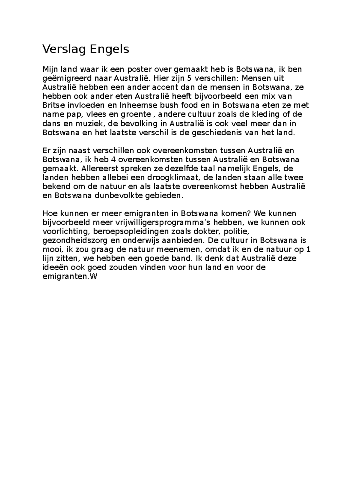 Engels Verslag: Vergelijkingen Tussen Botswana en Australië - Studeersnel
