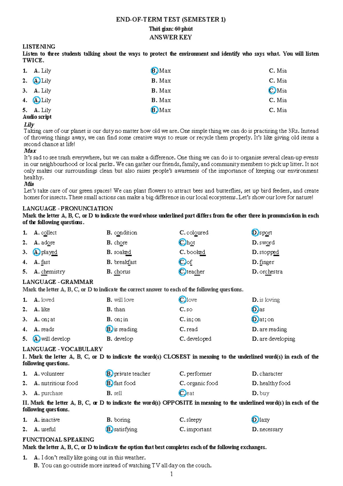 Dap an 3 de - helpful - END-OF-TERM TEST (SEMESTER 1) Thời gian: 60 ...