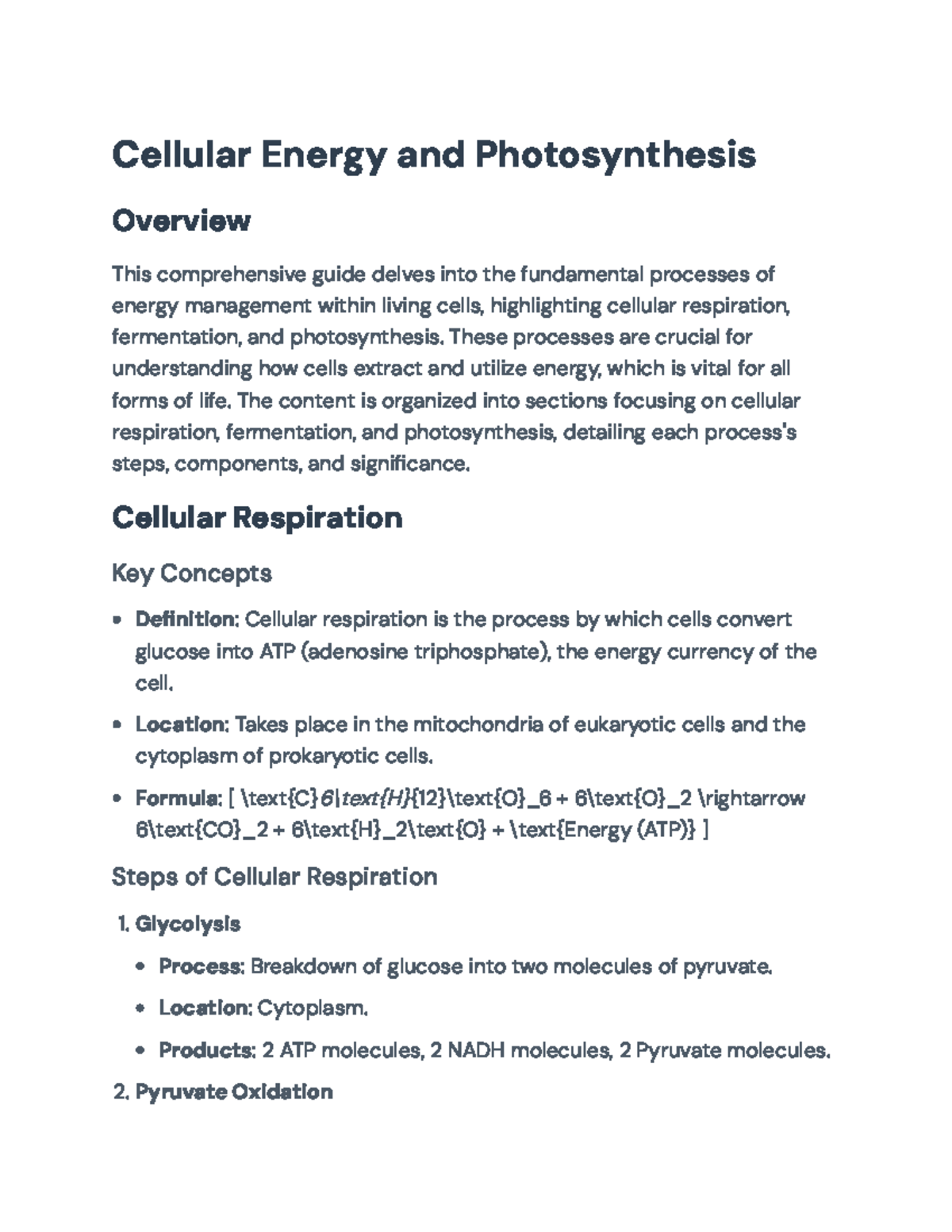 Final Exam Notes: Cellular Energy, Respiration, Fermentation ...