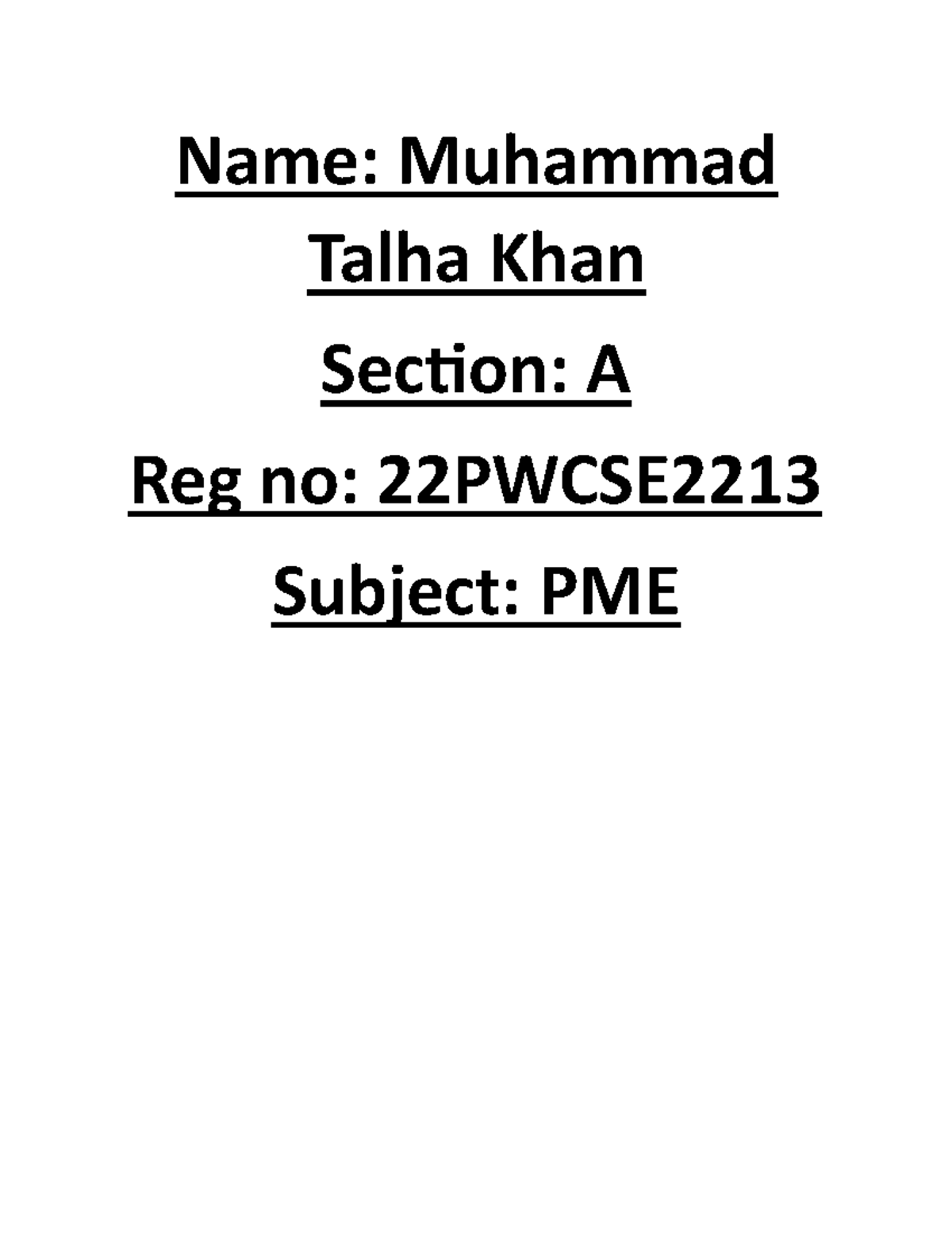 Assg 4 PME Practice Questions by Muhammad Talha Khan - Studocu