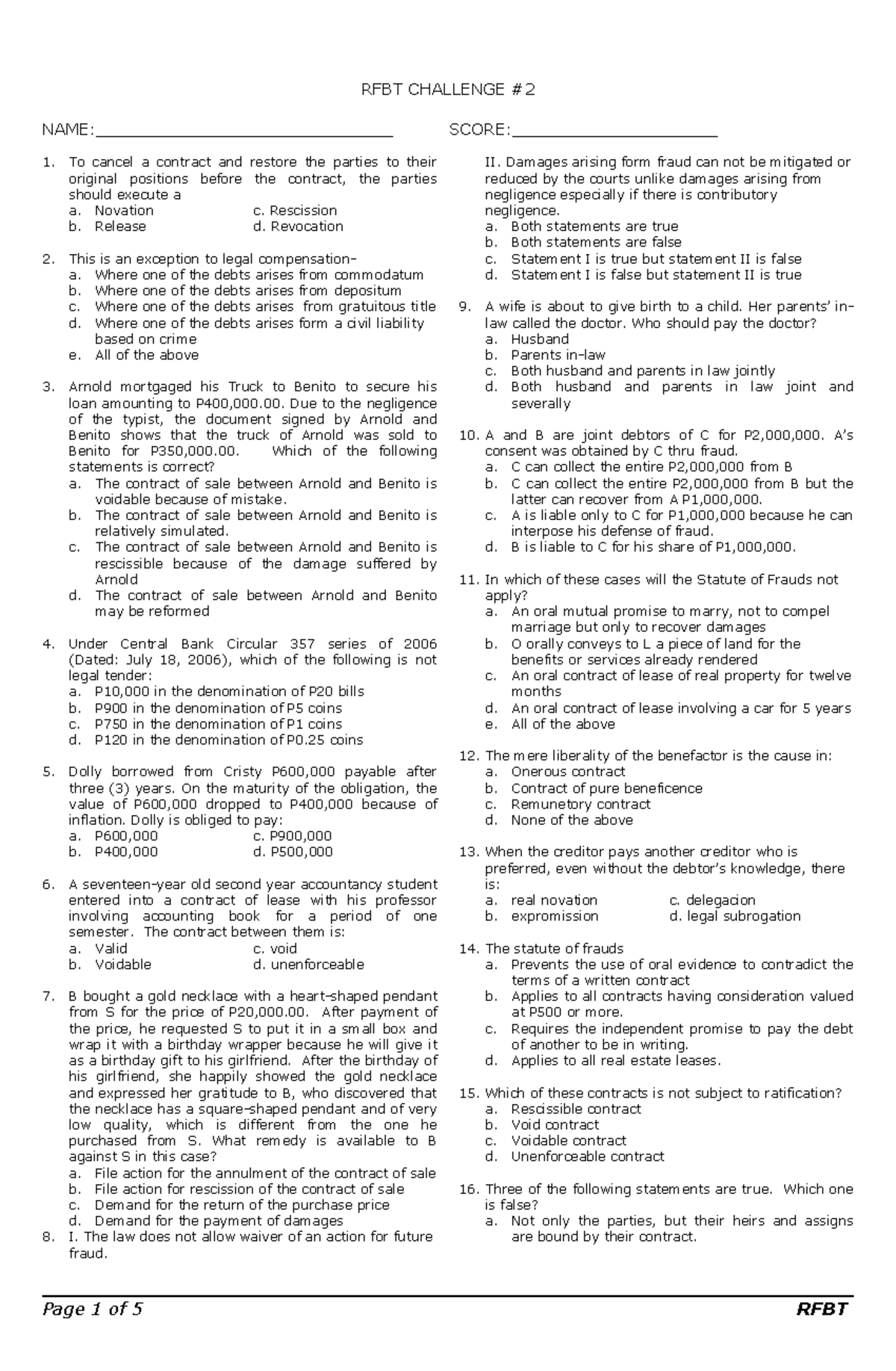 RFBT Challenge #2: Key Concepts and Legal Principles - Studocu