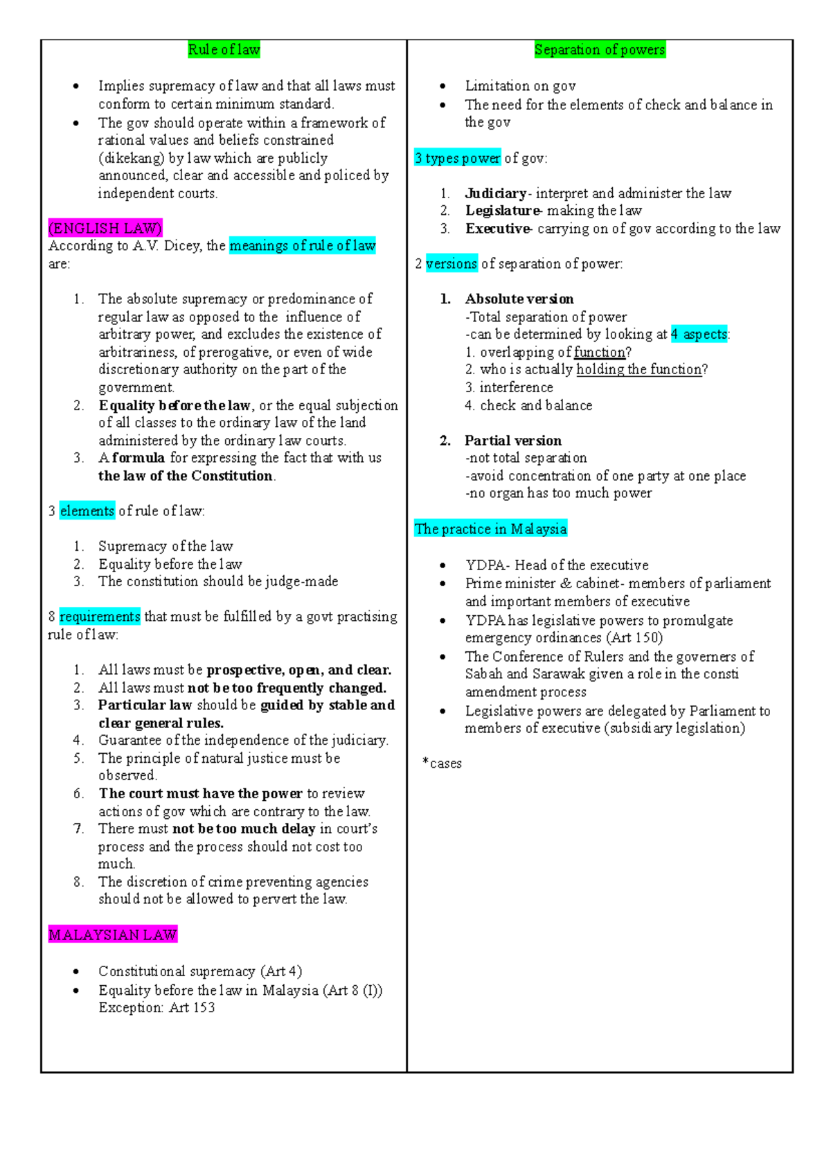 Principles of Constitutional Law Notes: Rule of Law & Supremacy - Studocu