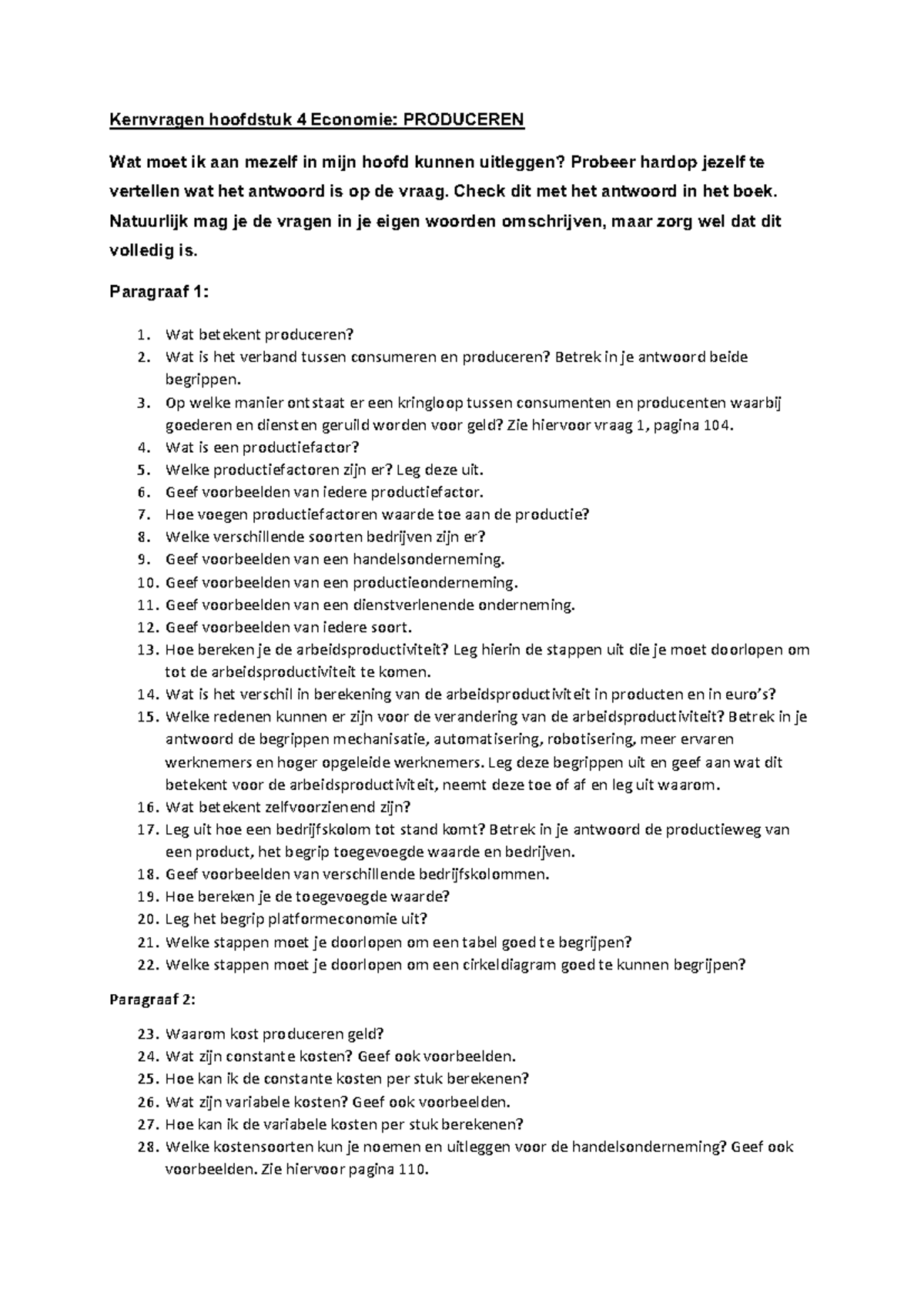 Kernvragen Hoofdstuk 4 Economie: Produceren en Productiefactoren ...