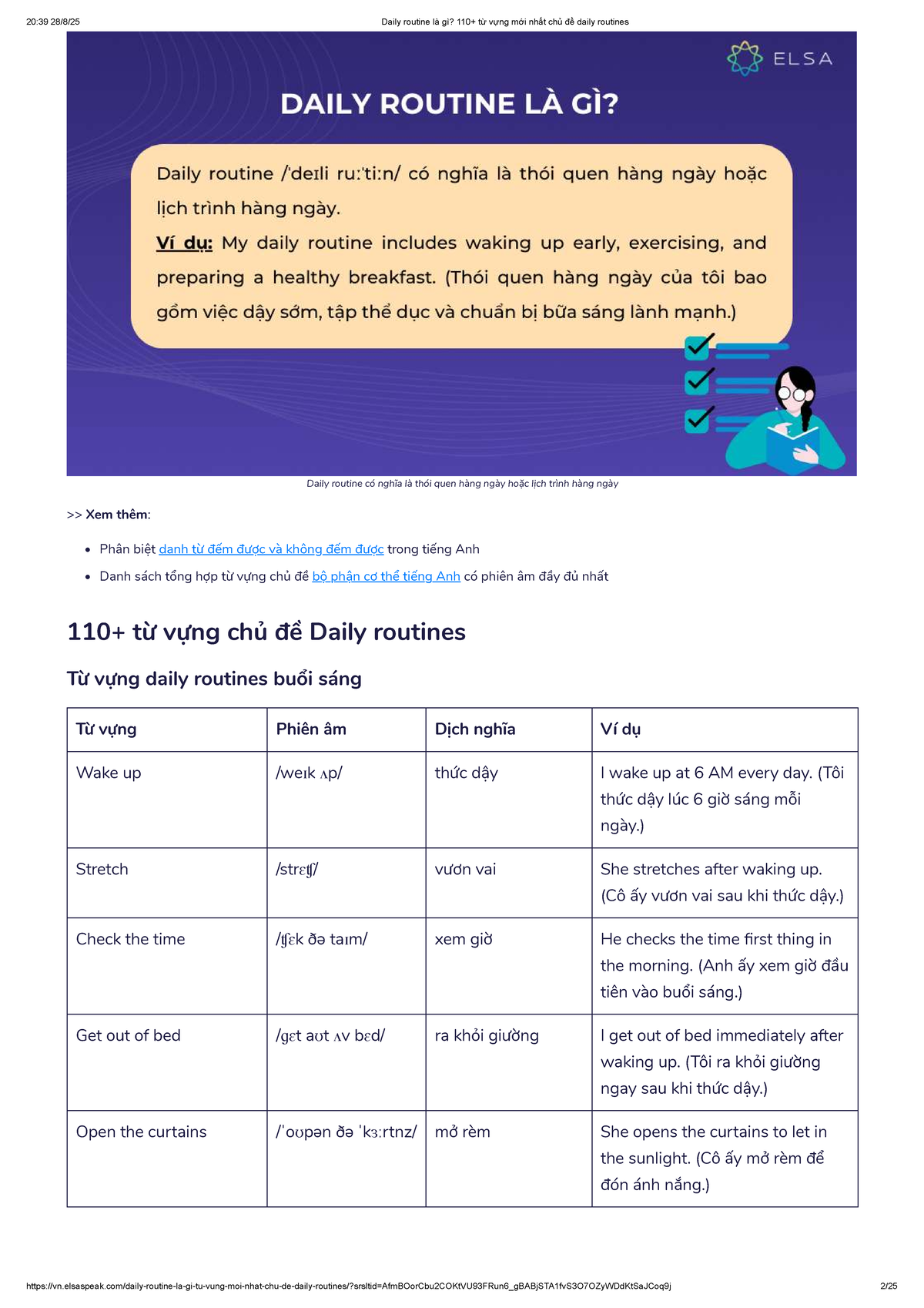 20:39 Từ vựng và mẫu câu về thói quen hàng ngày (Daily Routines) - Studocu