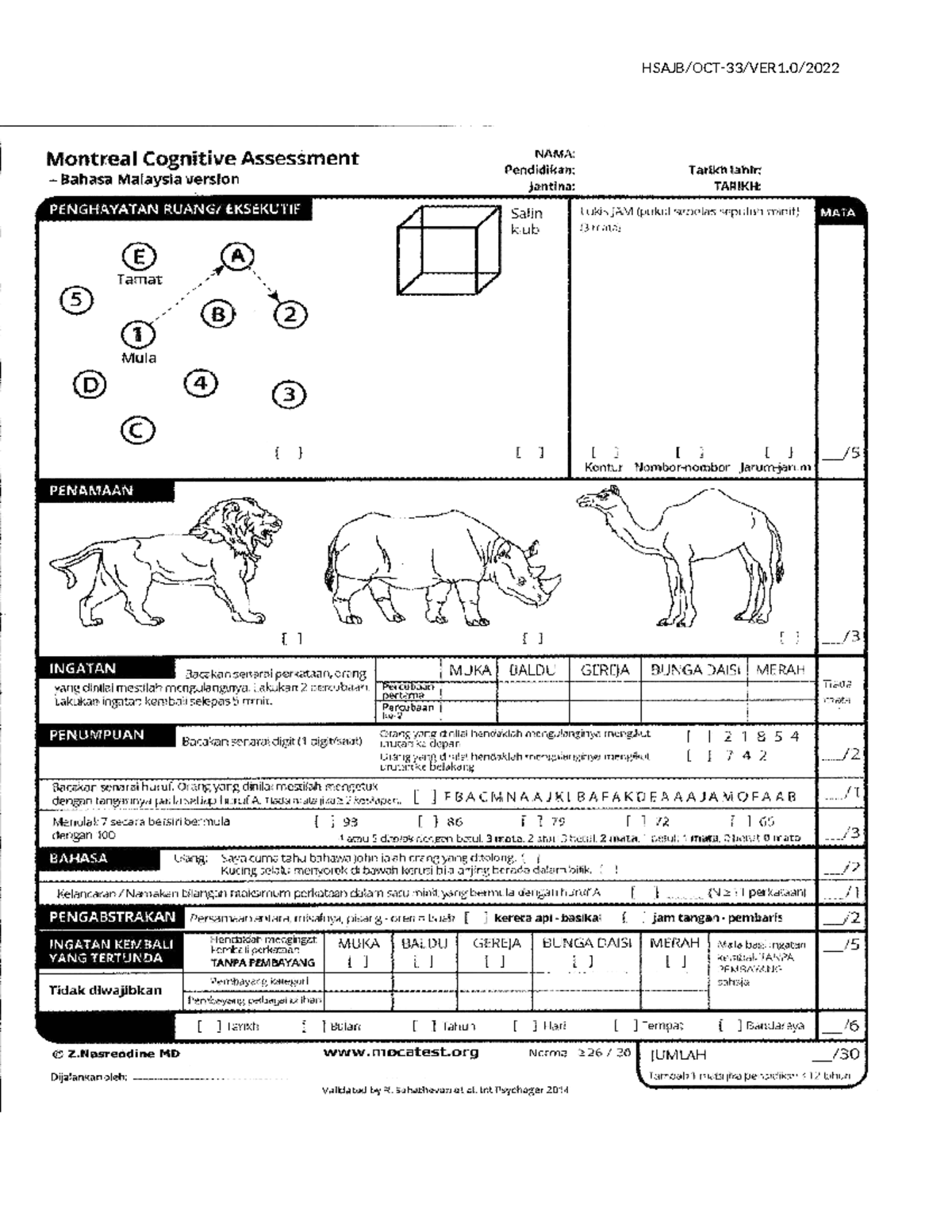 33 Montreal Cognitive Assessment (MOCA) - Versi Bahasa Malaysia - Studocu