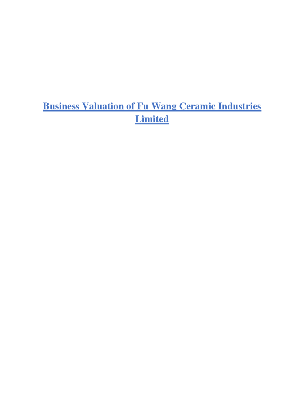 F401-Financial Valuation Report: Fu Wang Ceramic Industries Insights ...