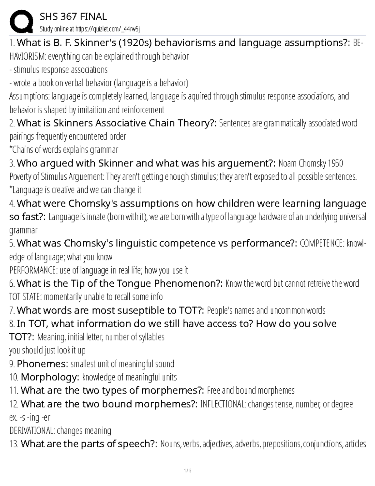 SHS 367 FINAL Exam Study Guide: Key Concepts in Language and Behavior ...