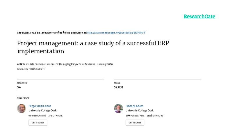 Project Management Case Study: Successful ERP Implementation (BUS 101 ...