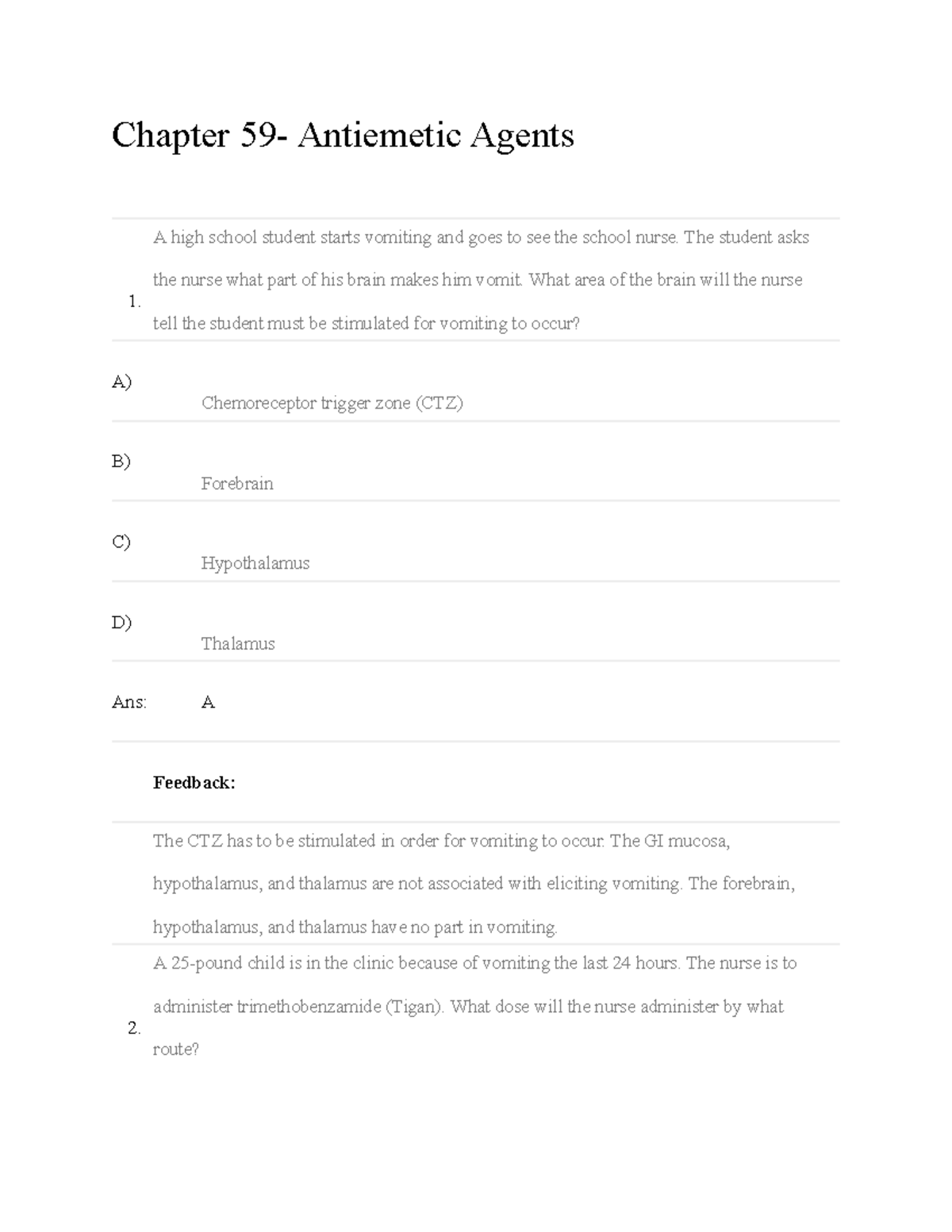 Ch59 - Anti-emetics and Nursing Considerations: Instructor Test Bank - Document Preview