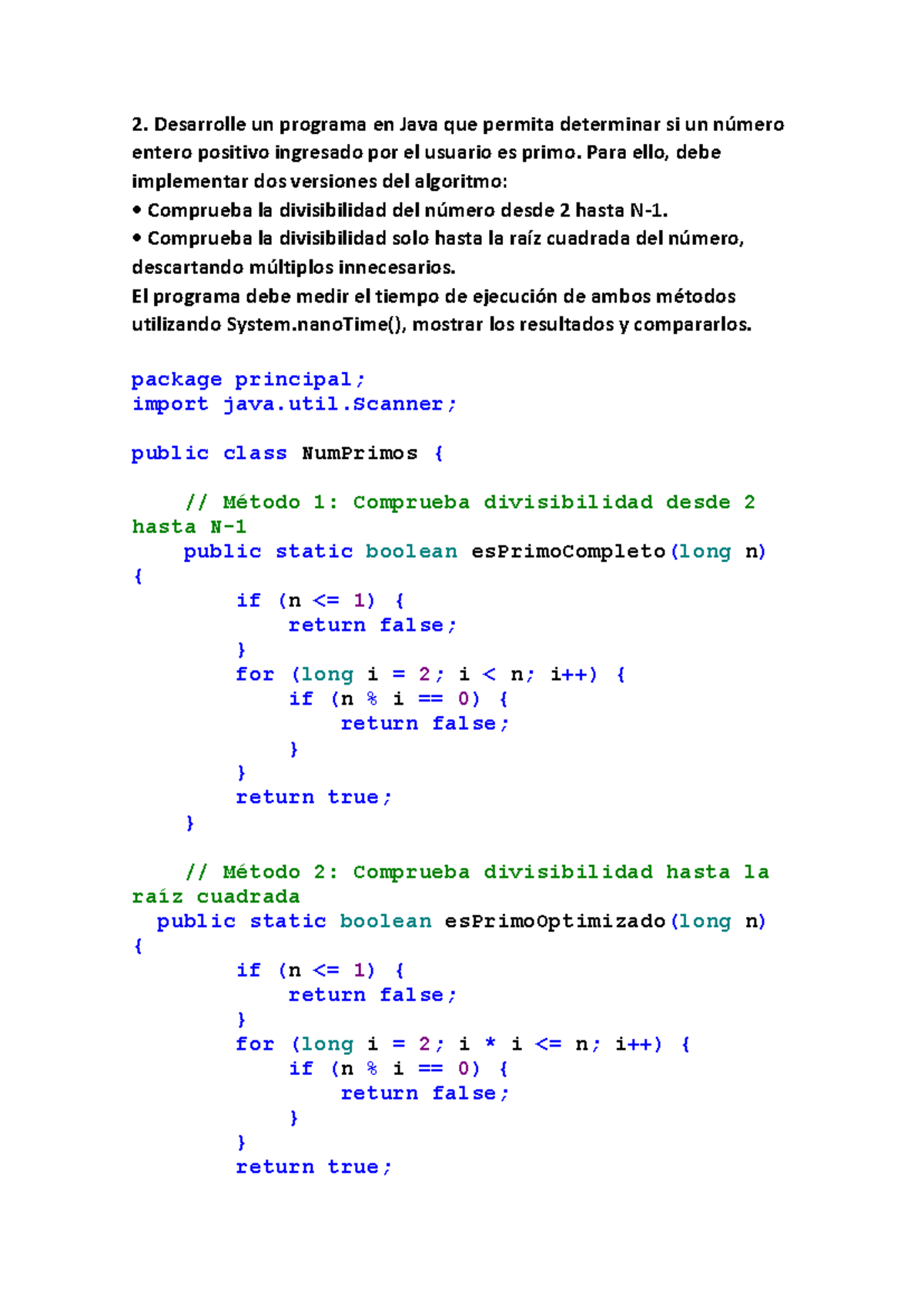 Actividad 01 - Algoritmos en Java para Números Primos y Matrices - Studocu
