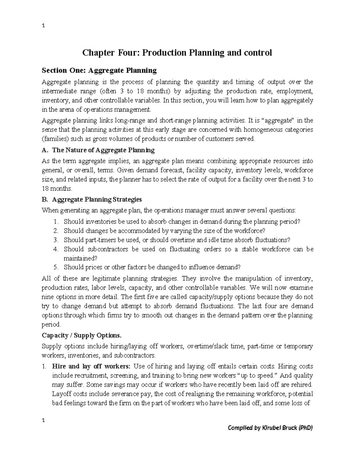 Chapter 4: Aggregate Planning Strategies in Production Management - Studocu
