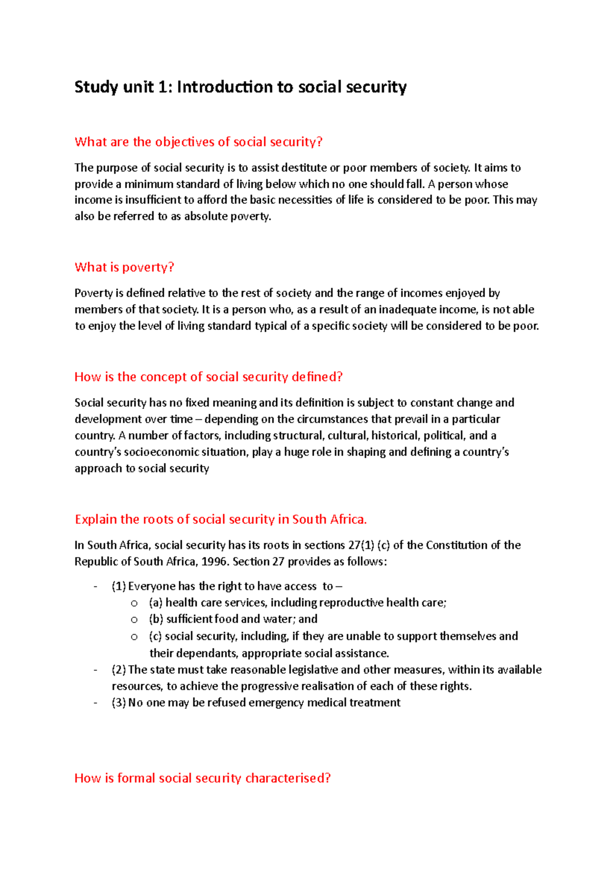 SSL2601 Study Unit 1: Overview of Social Security and Its Issues - Studocu