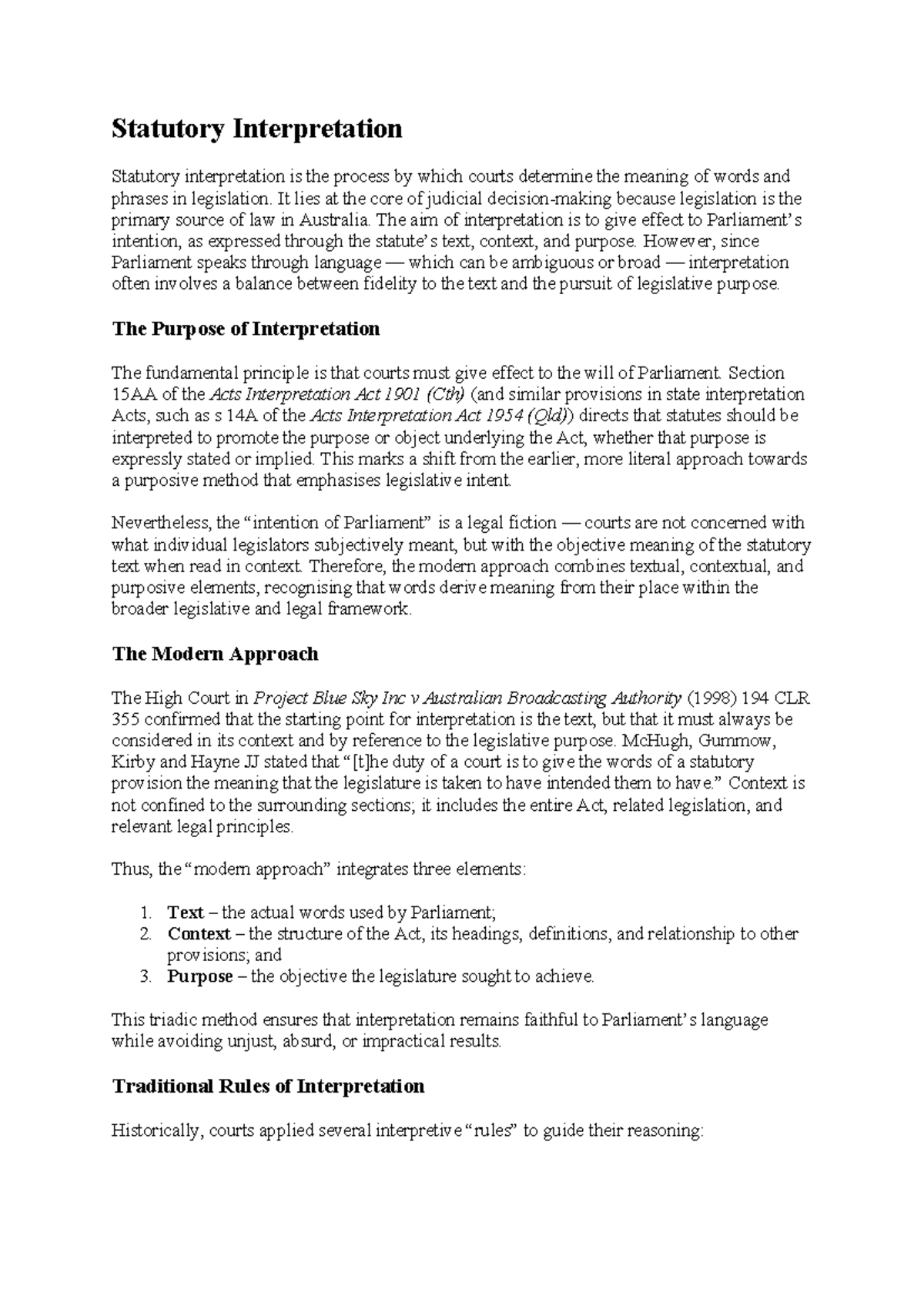 Statutory Interpretation Class Notes: Understanding Legislative Meaning ...