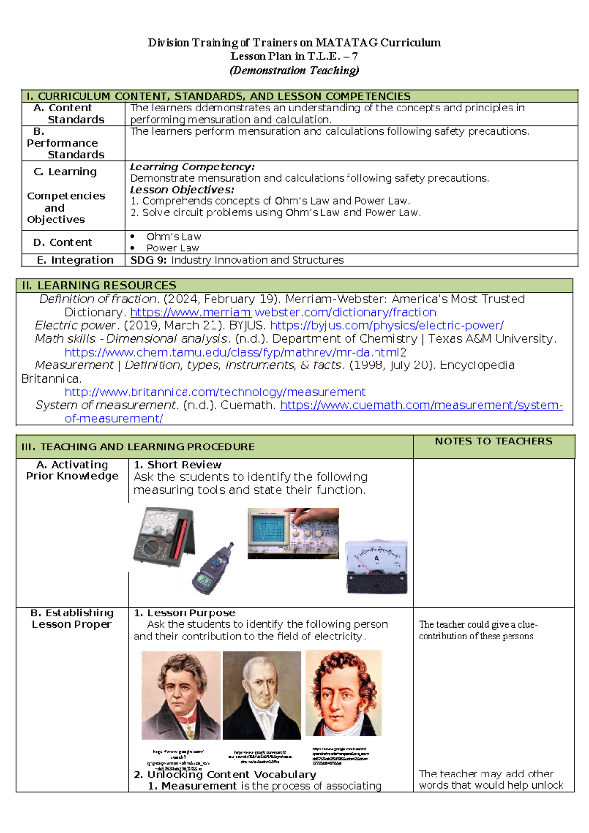 Lesson Plan 7 - EIM: Ohm - Document Preview