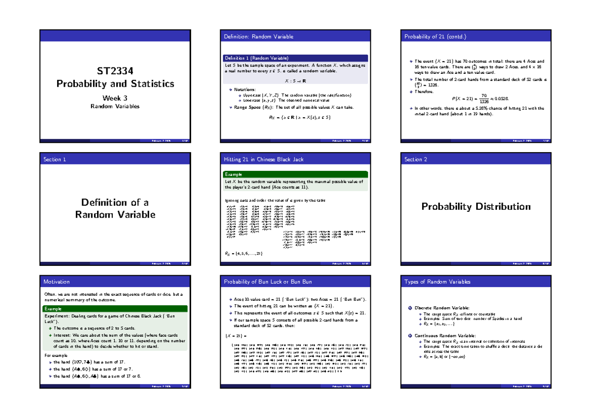 ST2334 Week 3: Understanding Random Variables and Probability - Studocu