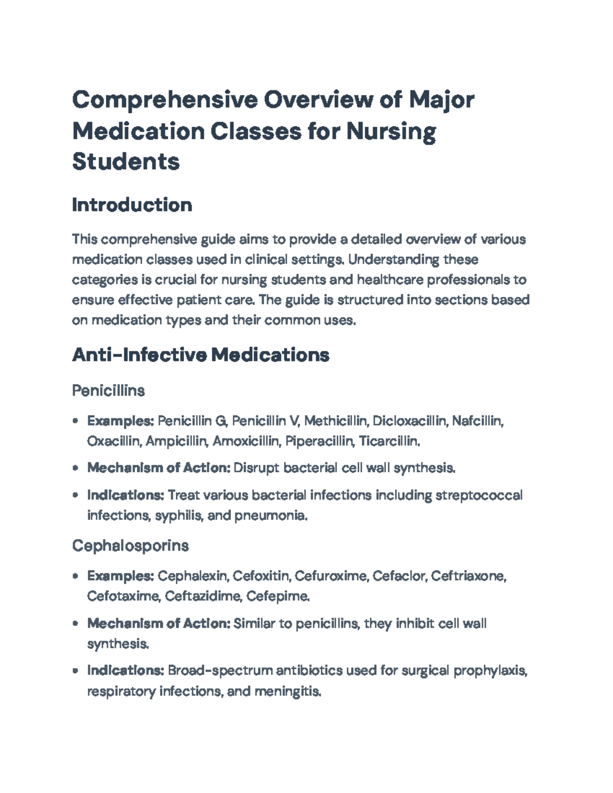 Comprehensive Medication Classes Overview for Nursing Students ...