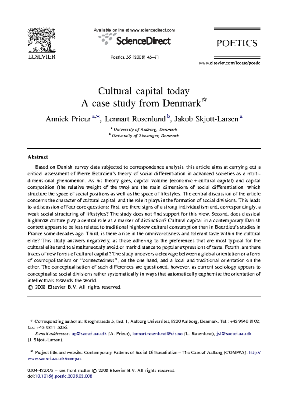 Cultural Capital and Social Differentiation: A Case Study (COMPAS ...