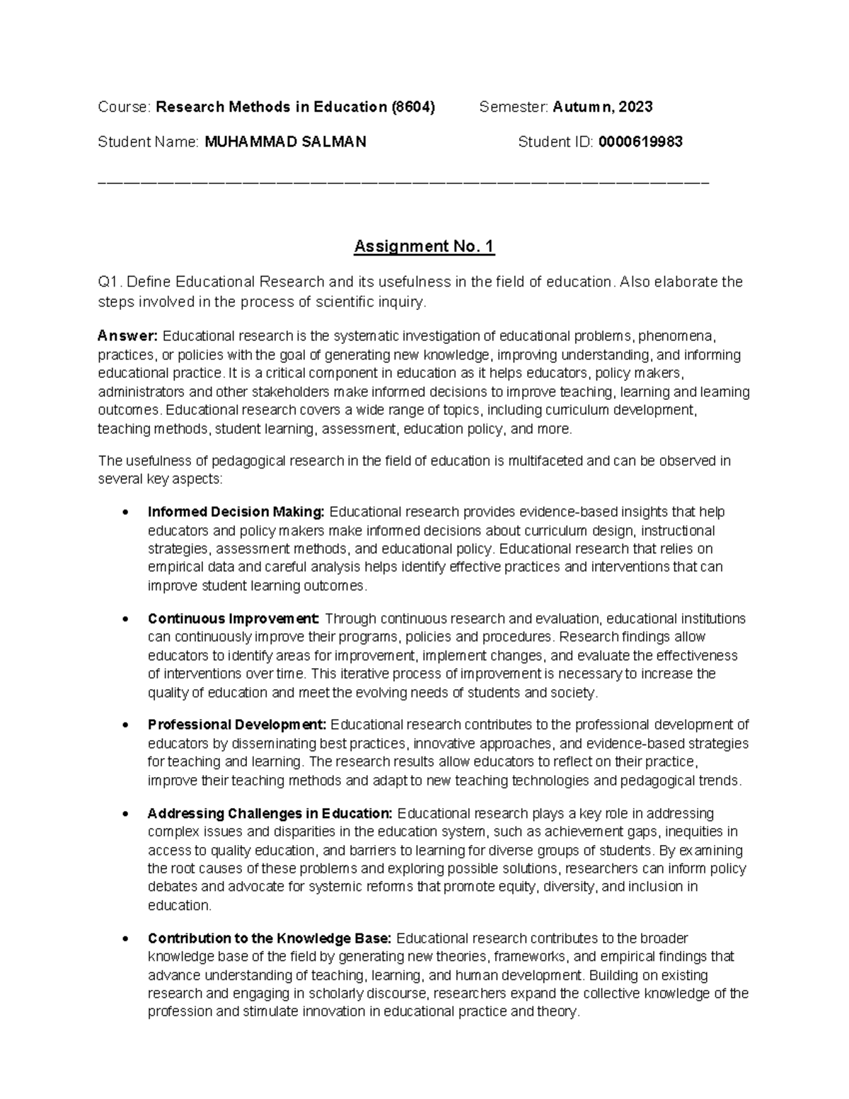 **Title: 8604 Assignment 1: Educational Research Insights & Methods ...