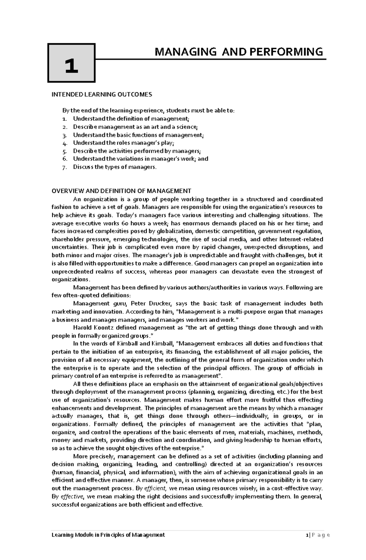 Chapter 1: Managing and Performing Learning Outcomes in VLE - Studocu