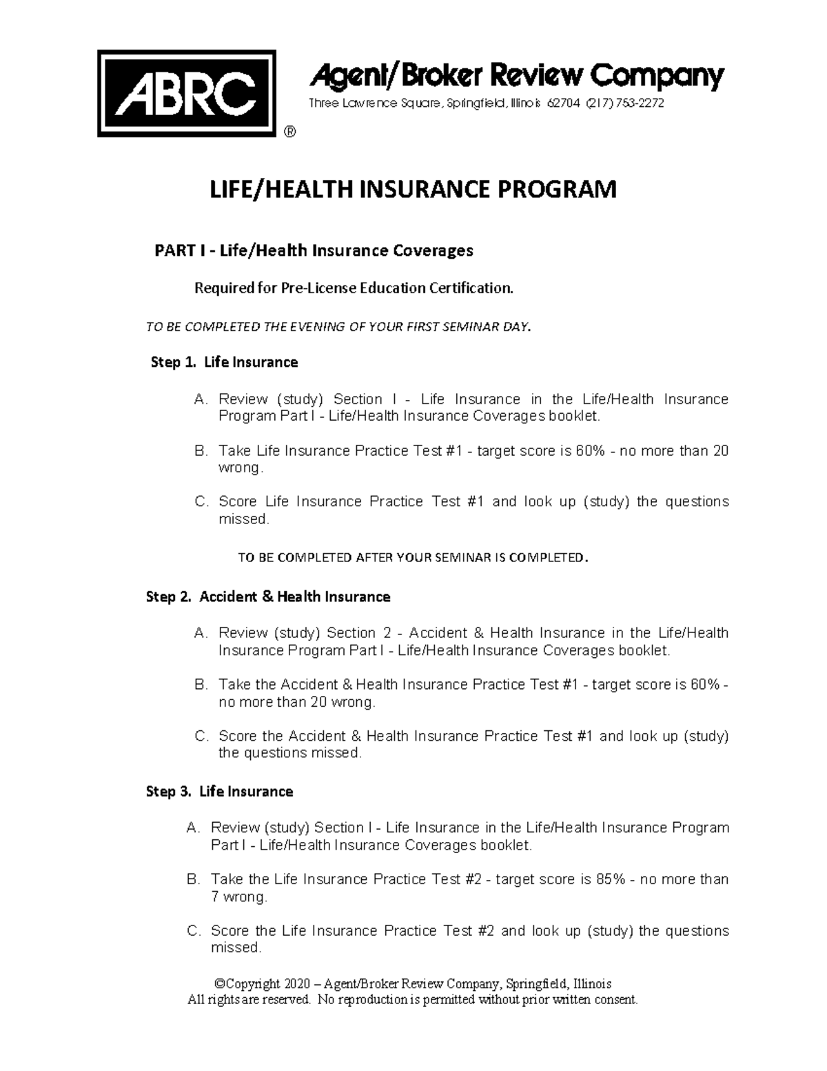 Insurance Program Part I: Seminar Study Guide & Practice Tests - Studocu