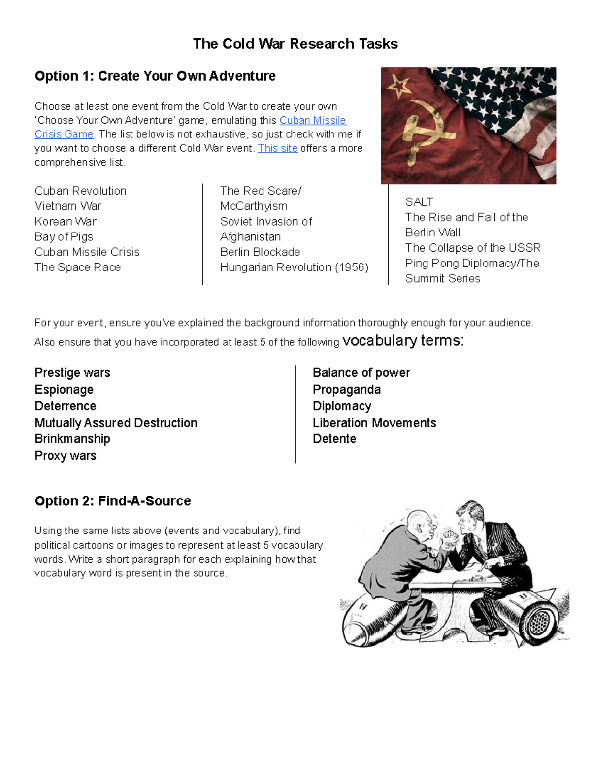 Cold War Research Task: Create Your Own Adventure Game (Option 1) - Studocu