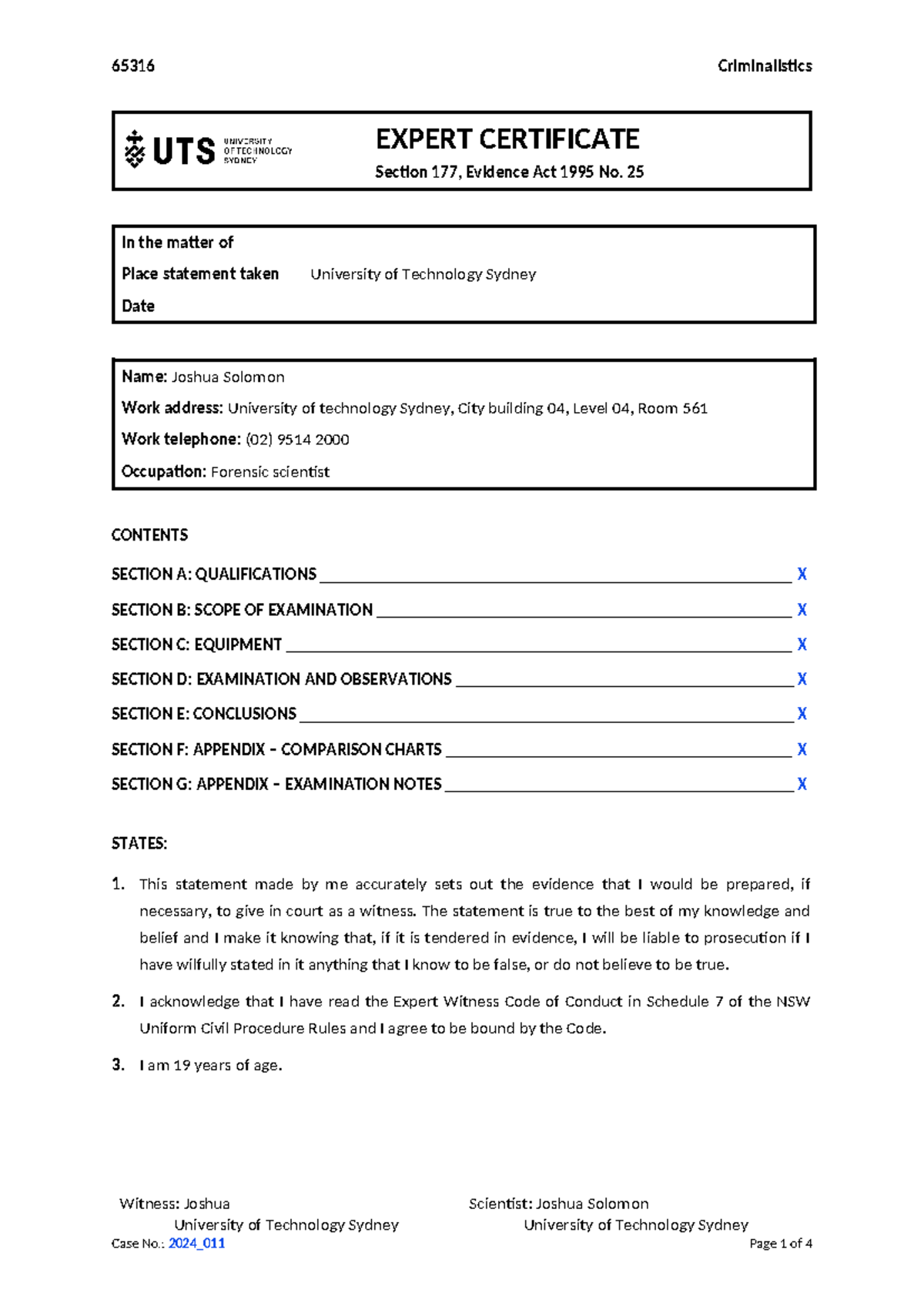 Expert Certificate Template for Forensic Science (Course Code: 65316 ...