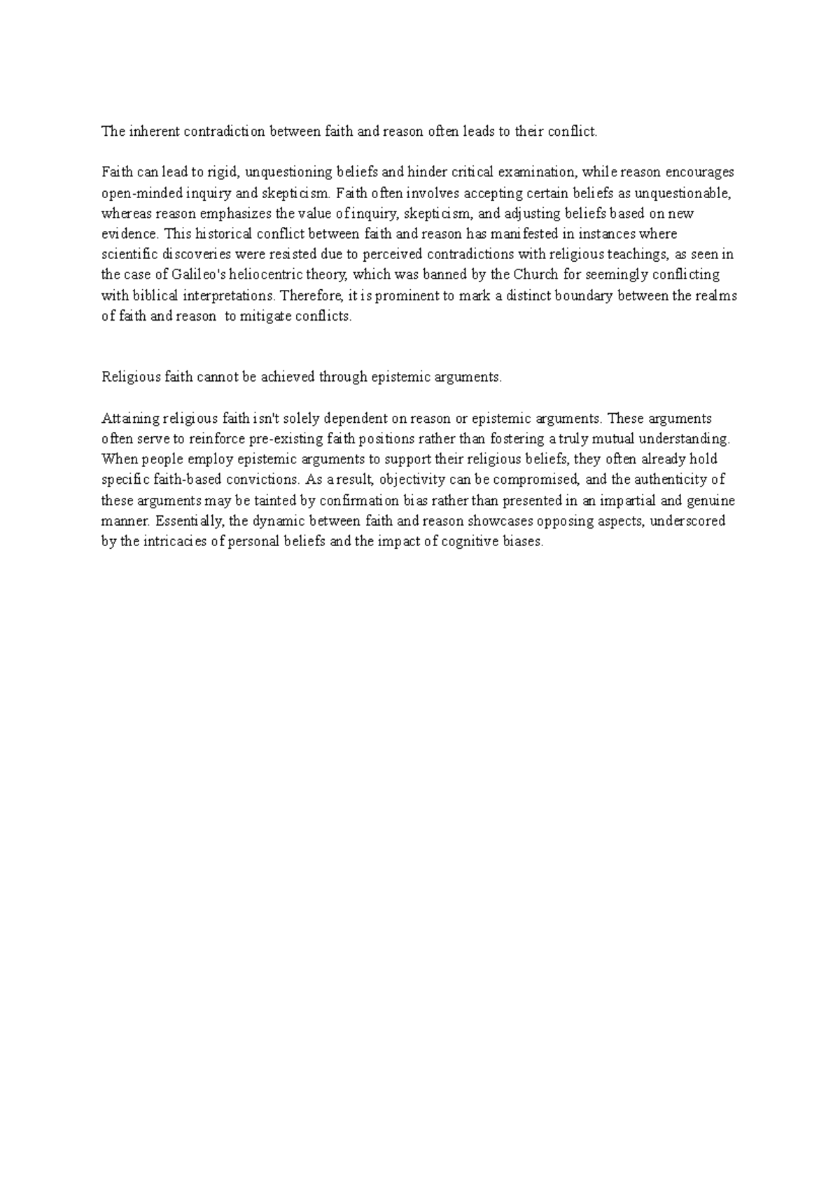 PHIL 101: Objections to Arguments on Faith vs. Reason - Studocu