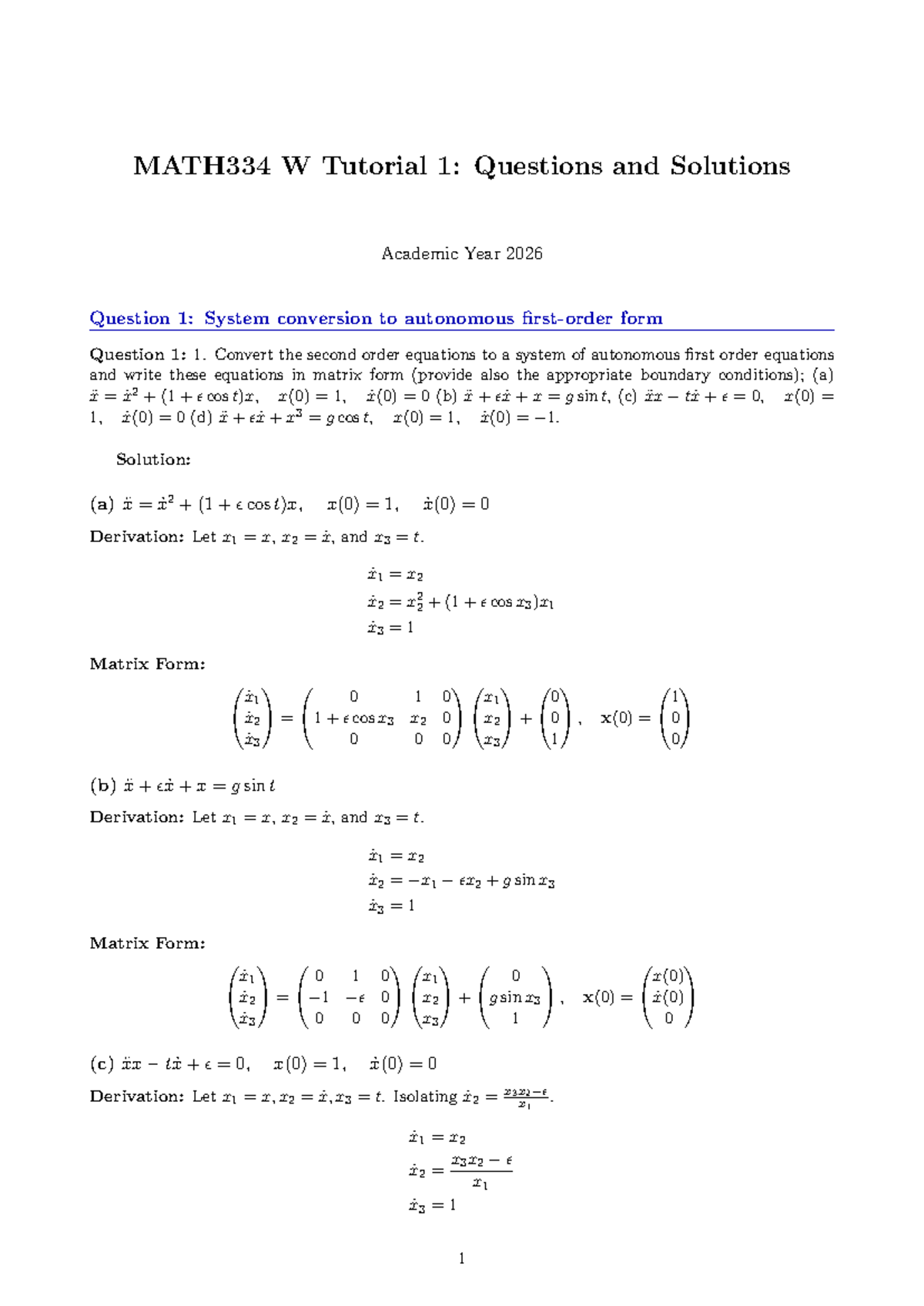 MATH334 W 2026 Tutorial 1: Questions and Solutions Analysis - Studocu