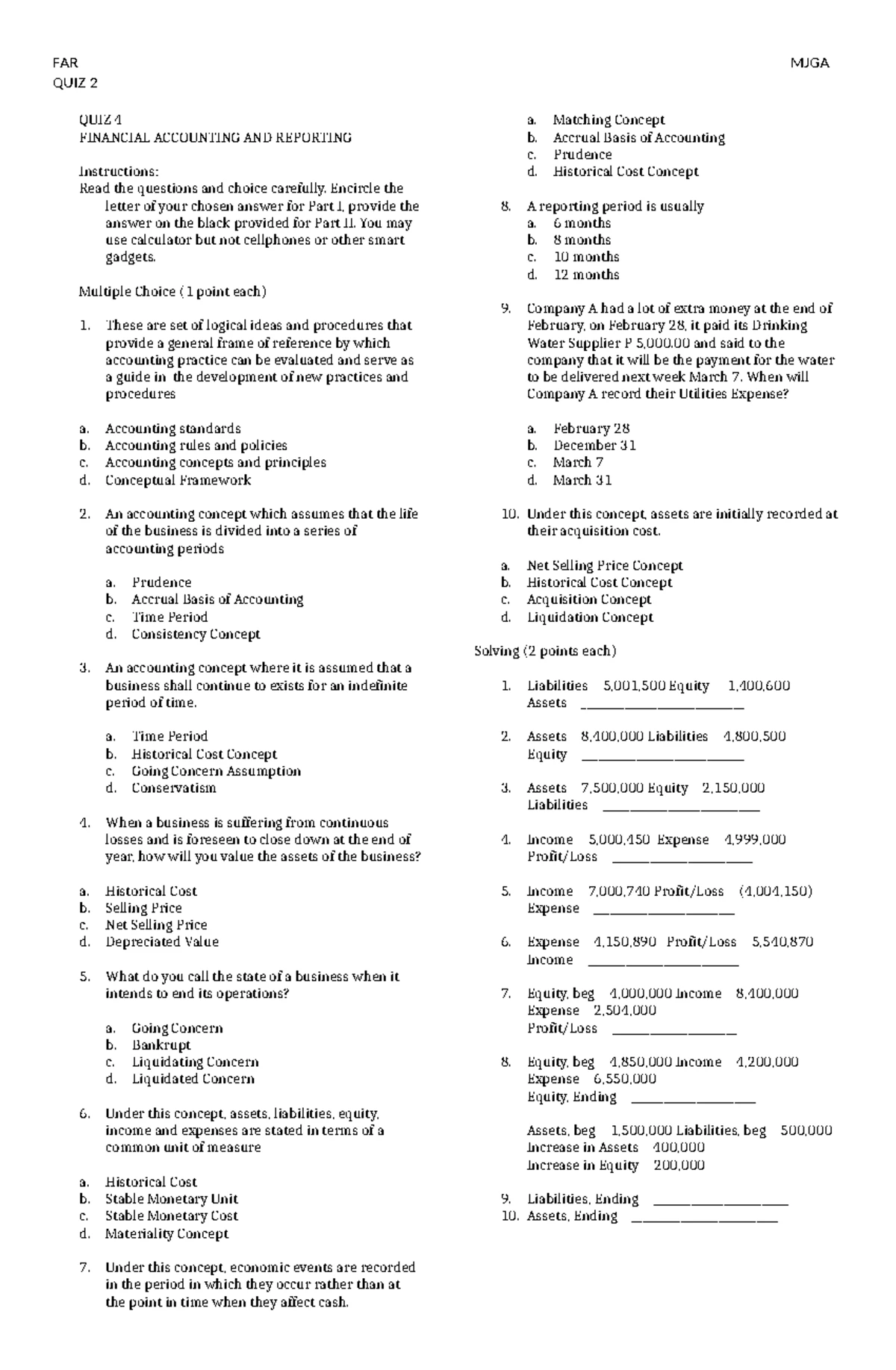Quiz 1 - FAR: Financial Accounting and Reporting Overview - Studocu