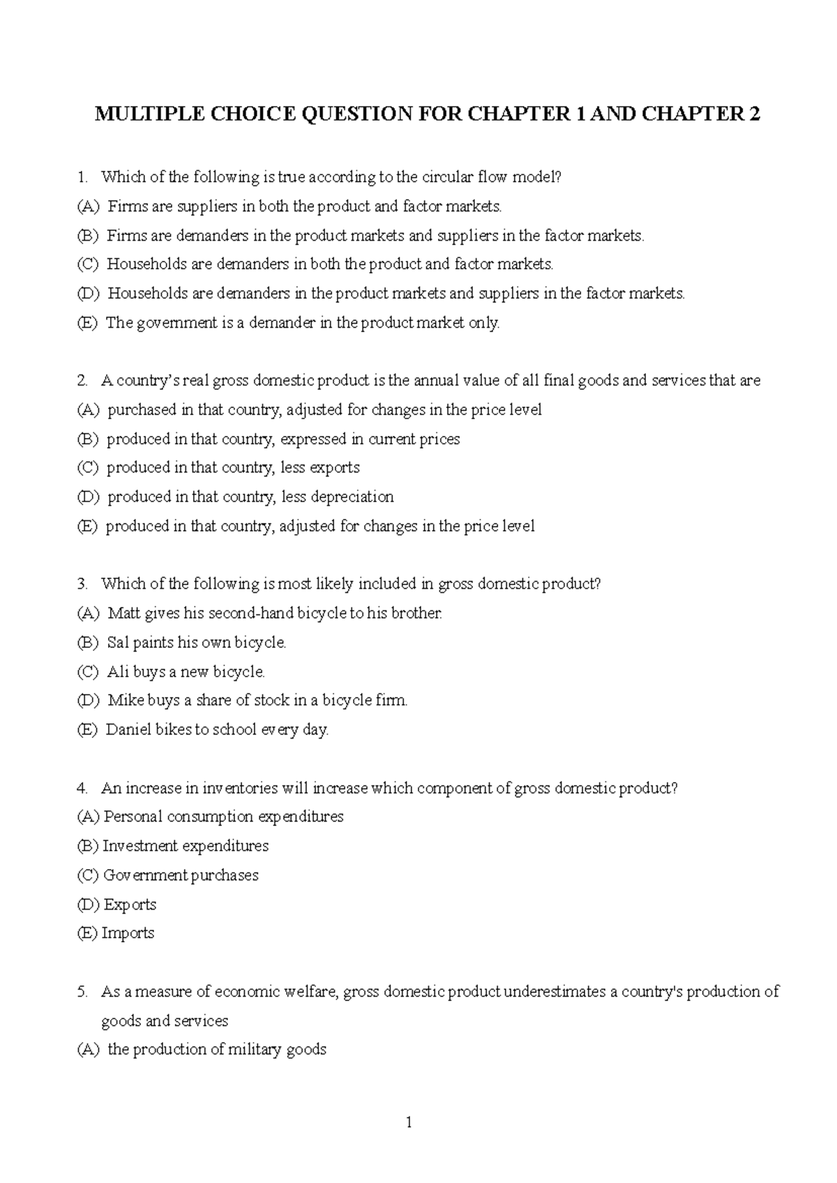 Multiple Choice Questions for ECON 101: Chapters 1 & 2 - Studocu