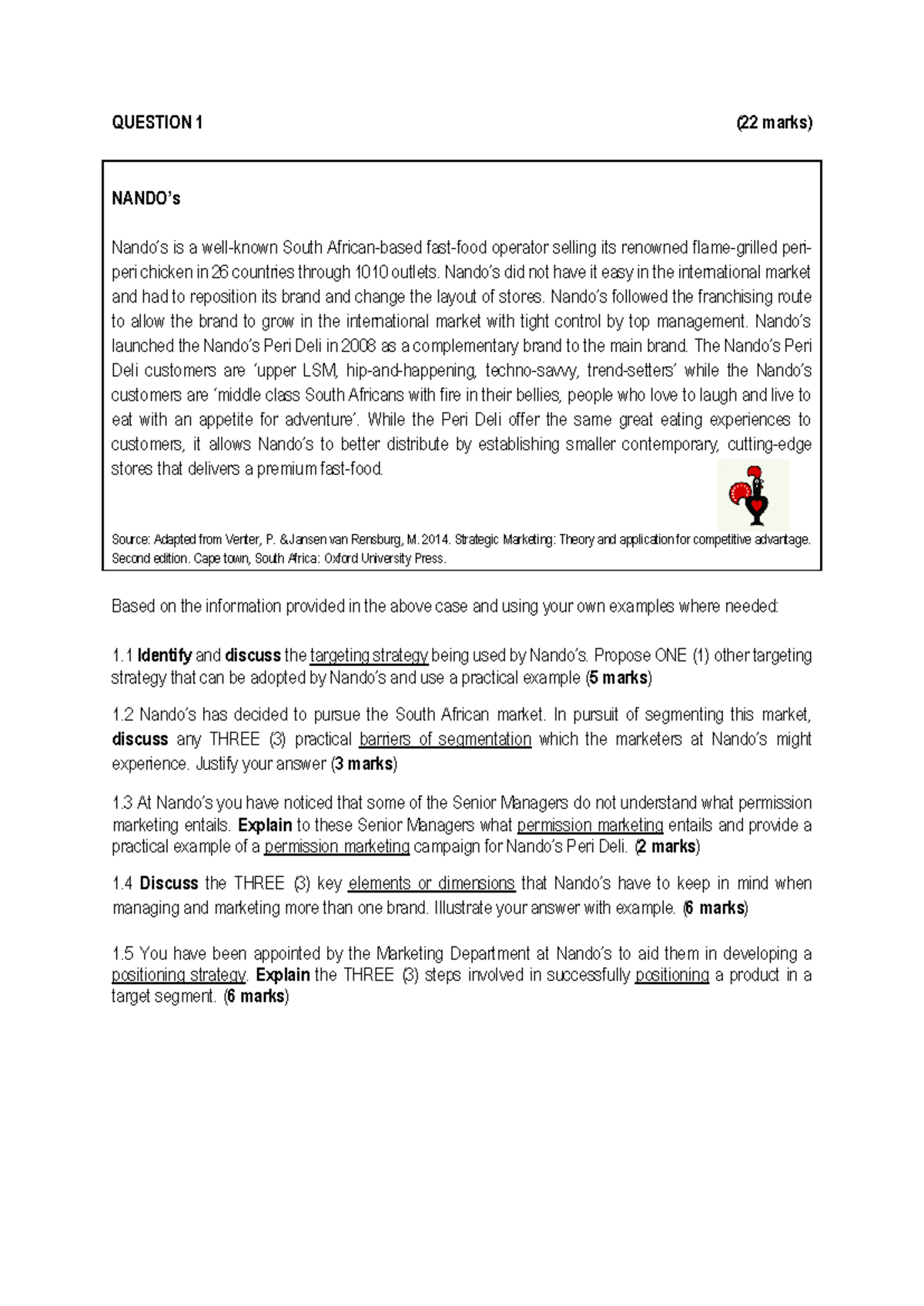 Chapter 5-8 Practice Questions on Nando's & E-Volve Marketing Strategy ...