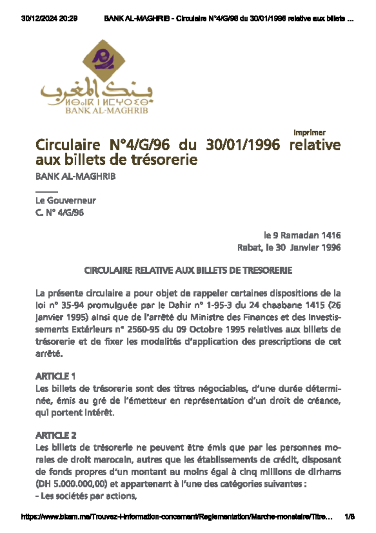 BT - Circulaire sur l'Émission des Billets de Trésorerie - Studocu