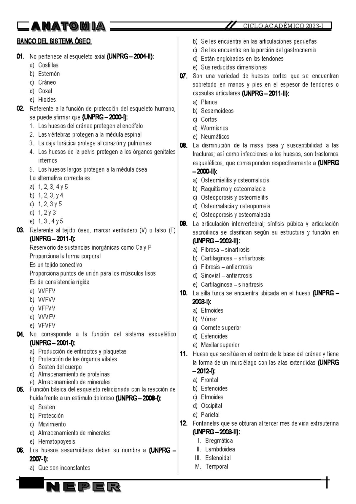Repaso de Osteología (UNPRG) - Preguntas Clave y Funciones - Document Preview