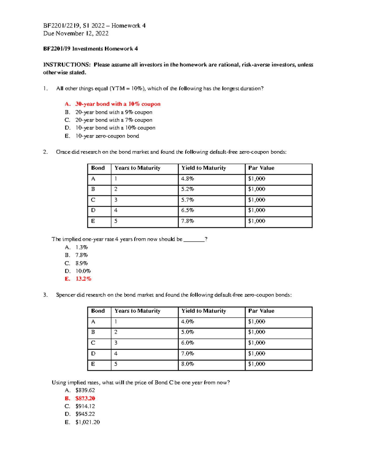 HW4 BF2201 Fall2022 - v2 - Due November 12, 2022 BF2201/19 Investments ...
