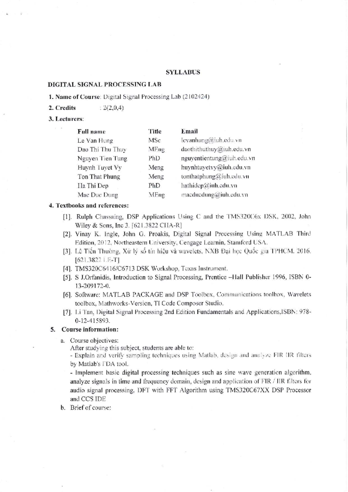 Digital Signal Processing Lab Syllabus (2rc2424) - Studocu