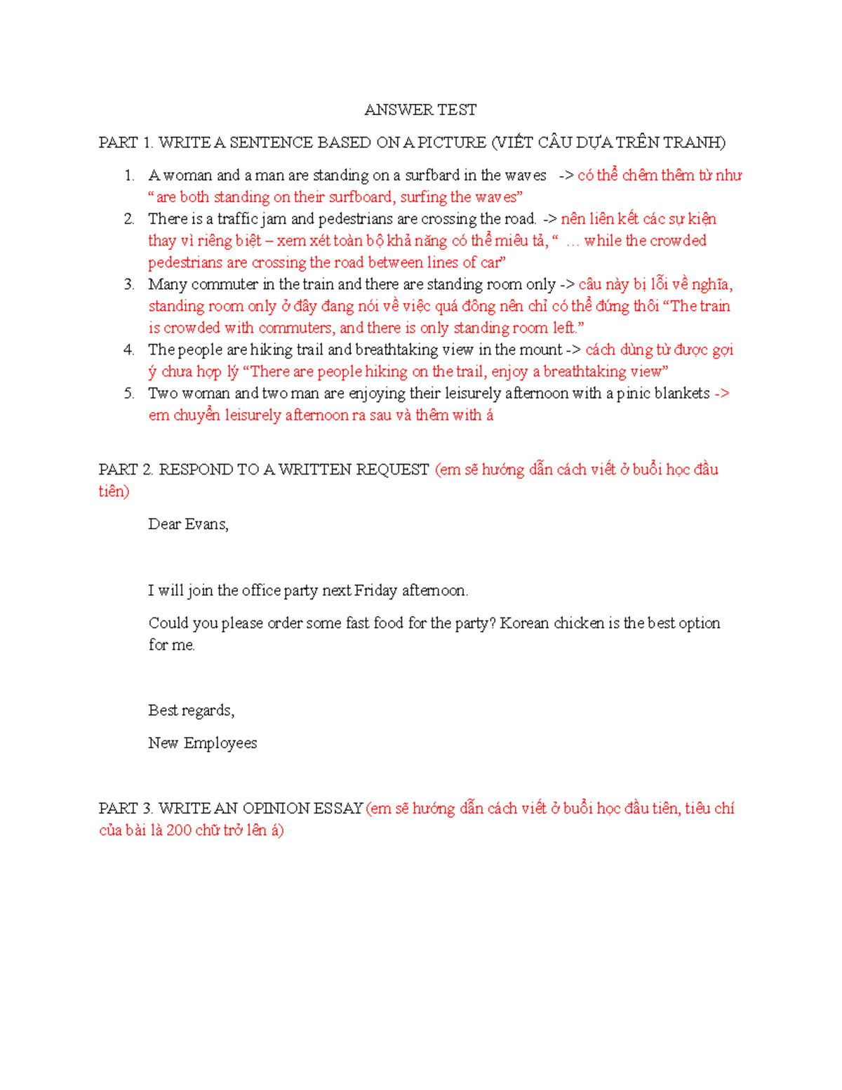 ANSWER TEST: Feedback on Writing Tasks and Essay Guidelines - Studocu