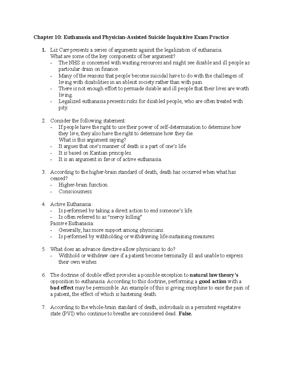 Chapter 10: Euthanasia & Physician-Assisted Suicide Exam Practice - Studocu