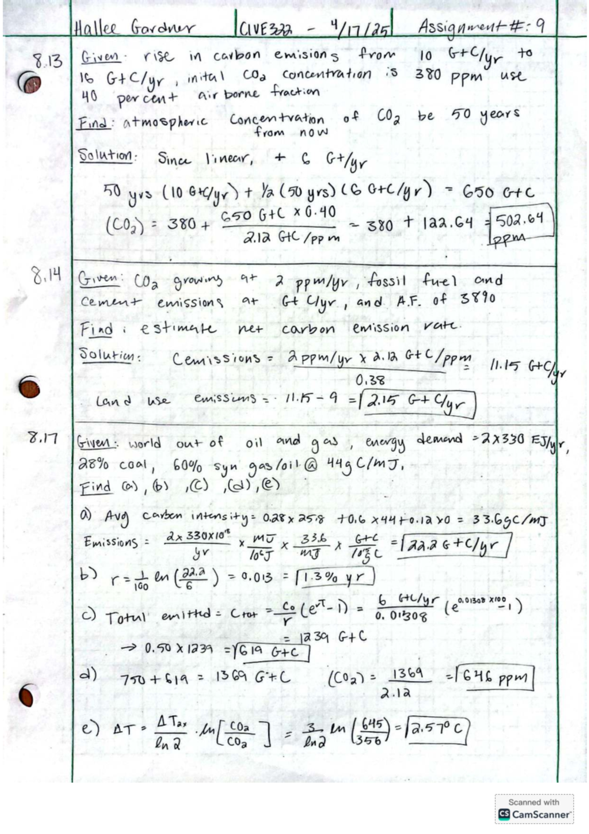 CIVE322 HW9 - Environmental Engineering Assignment on CO2 Emissions ...