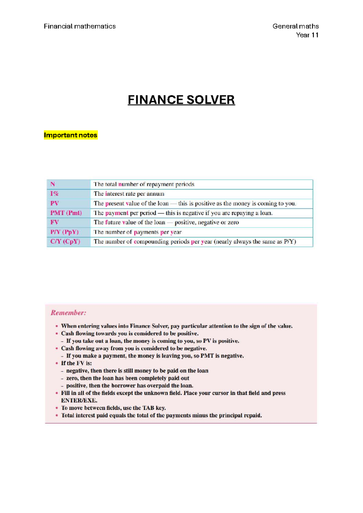Finance Solver - n/a - Financial mathematics General maths Year 11 ...