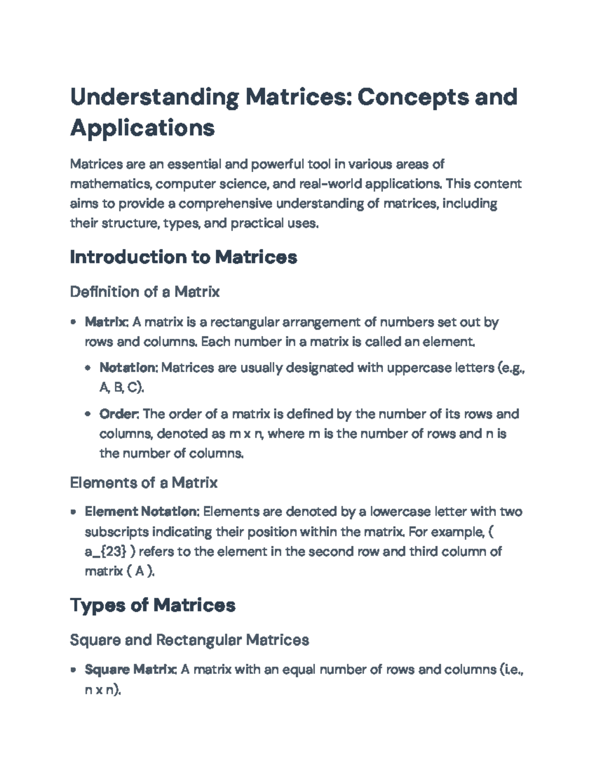 Understanding Matrices: Concepts, Types, and Applications in Math ...