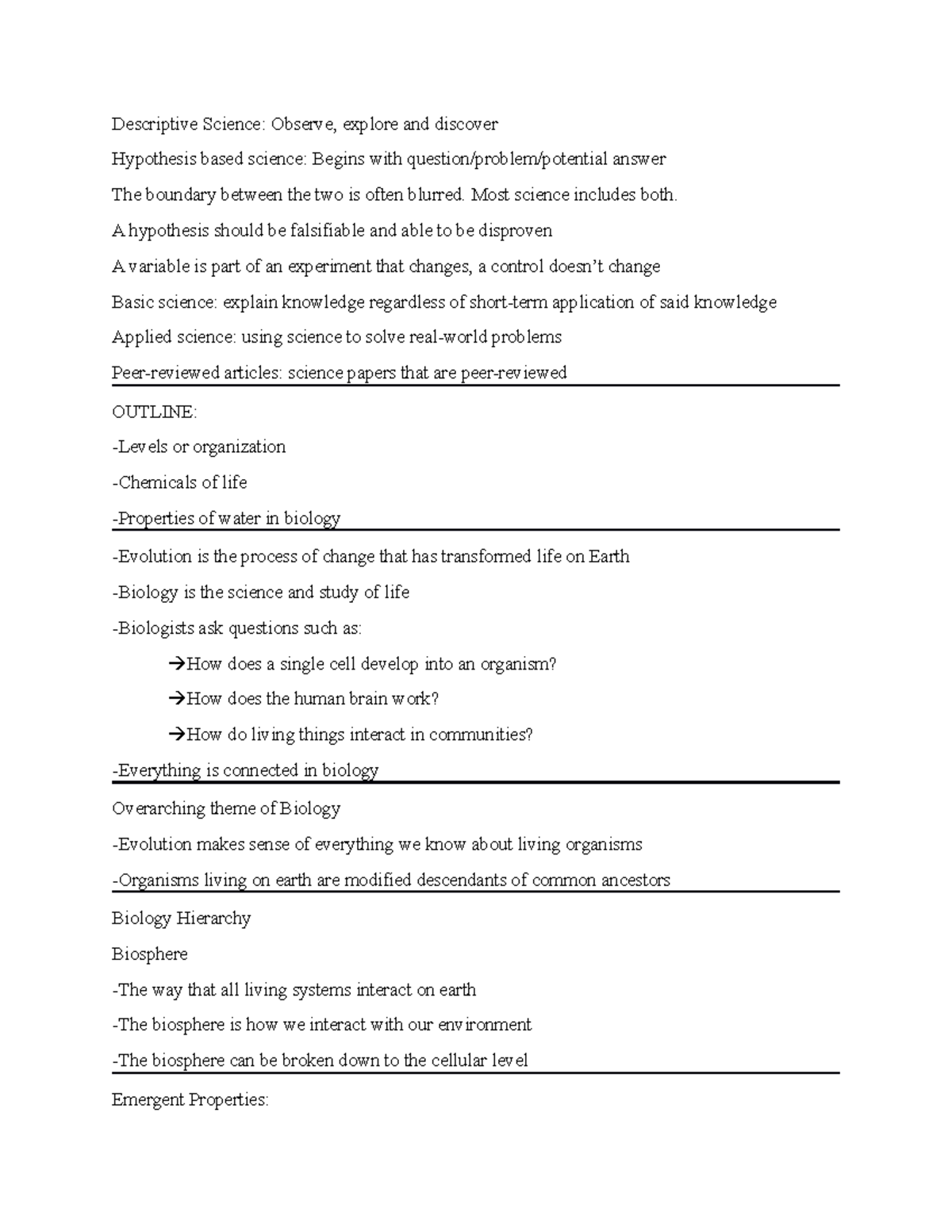 Descriptive Science Notes: Key Concepts & Biological Principles - Studocu