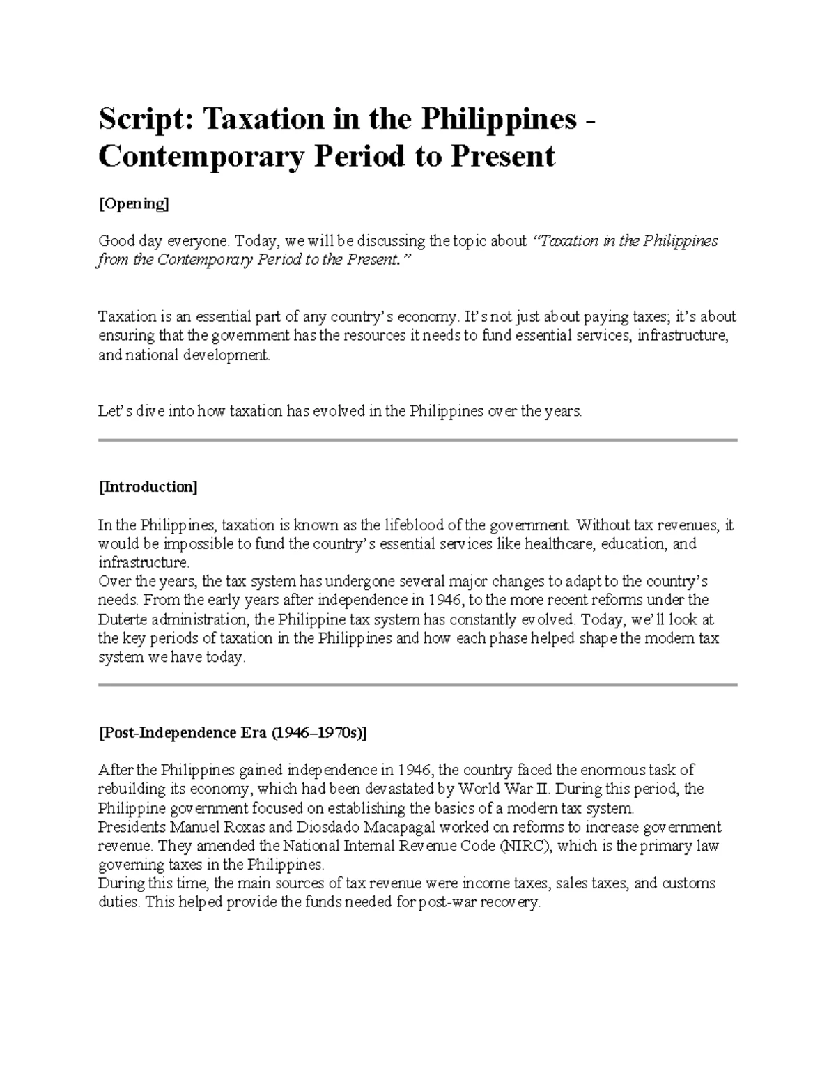 RPH - Finalized Script: History of Transportation in the Philippines ...