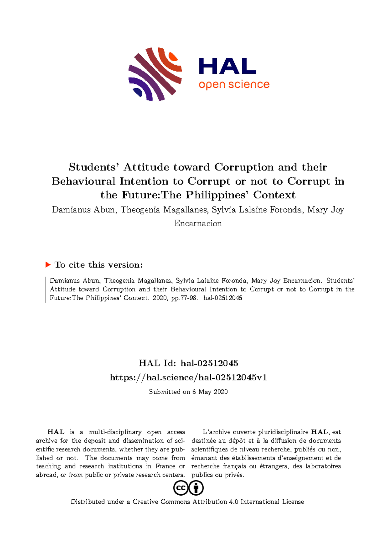 Journal of the Social sciences 34 (1) - HAL Id: hal- hal/hal-02512045v ...