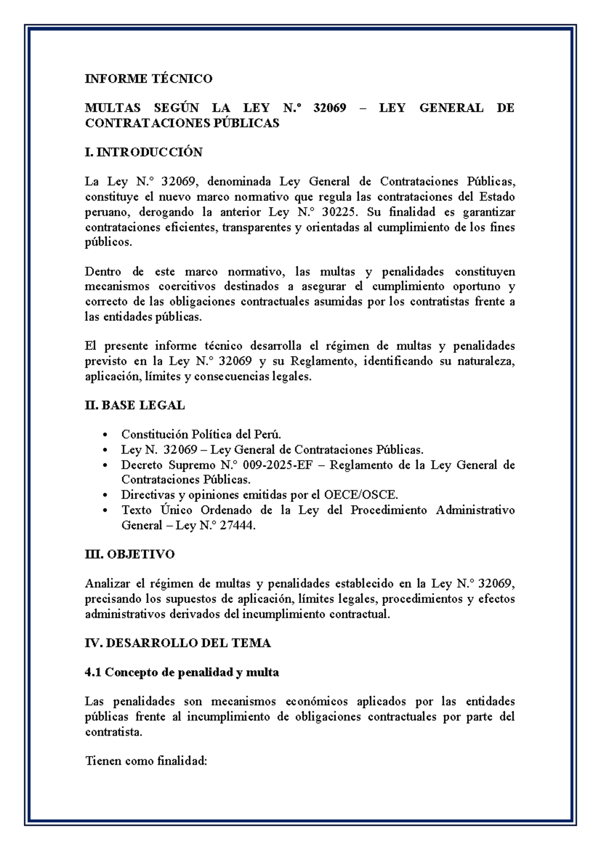 Informe Técnico sobre Multas según la Ley N.º 32069 de Contrataciones ...