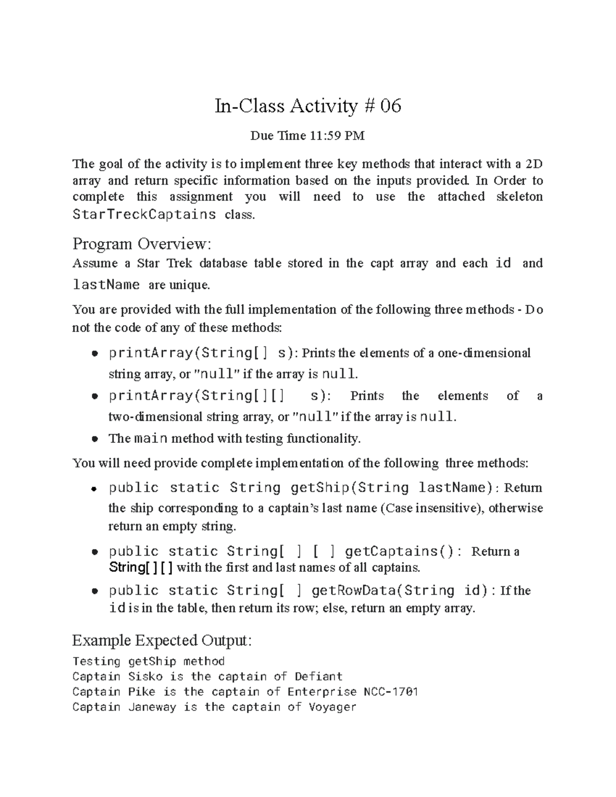In-Class Activity #06: Implementing Methods for 2D Array Interaction ...