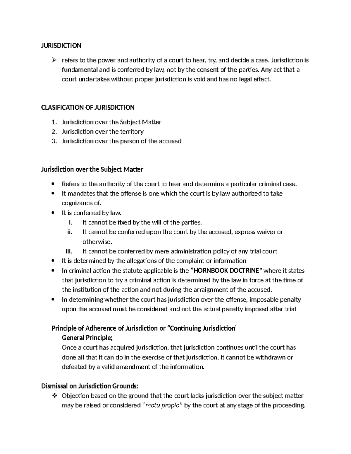 Criminal Procedure Lecture Understanding Jurisdiction In Law Studocu