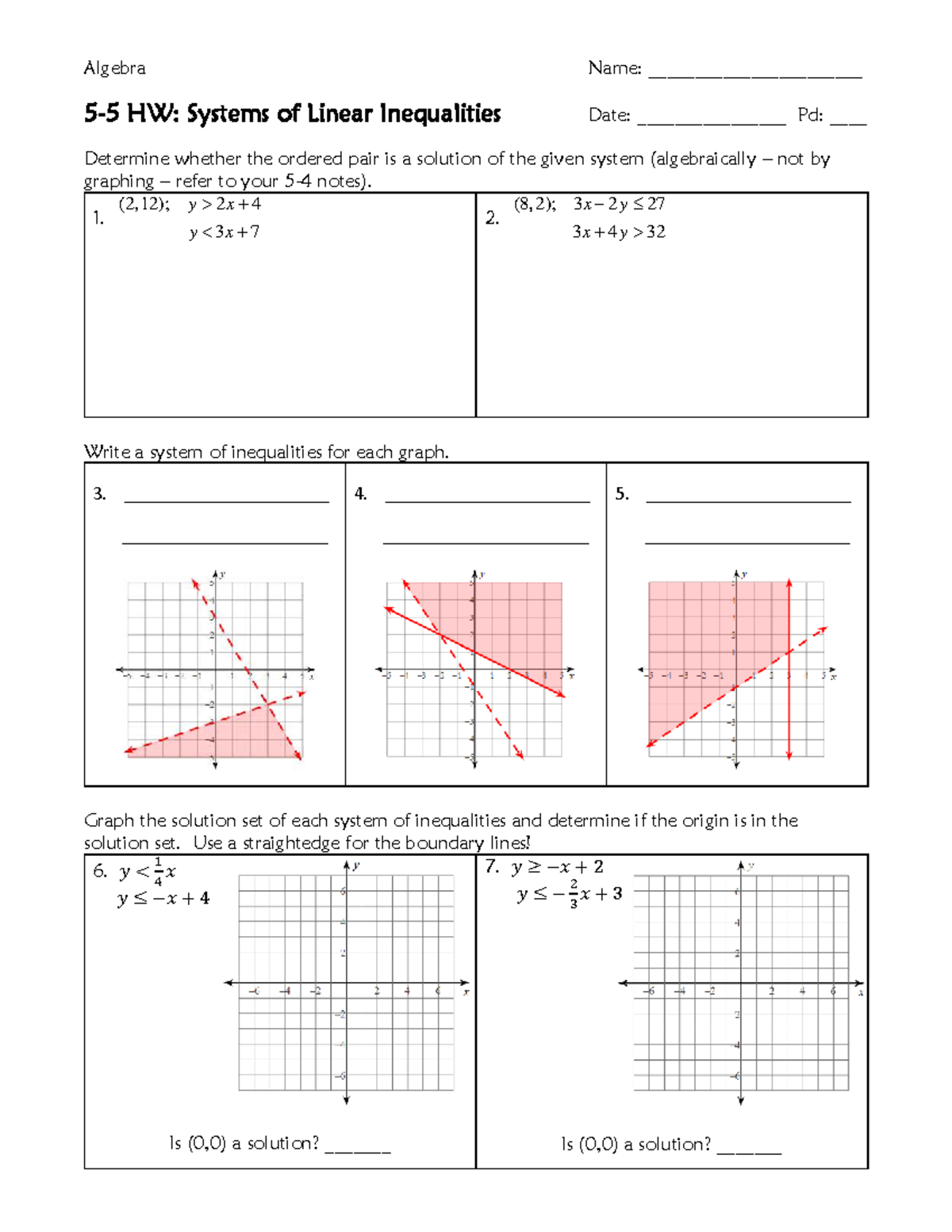5-5 HW: Systems of Linear Inequalities Solutions and Graphing - Studocu